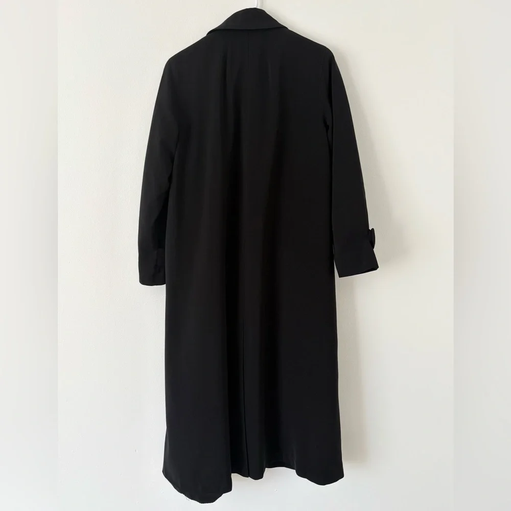 Gallery Vintage Black Long Floor Length Button Down Collared Trench Coat Small - Picture 11 of 11